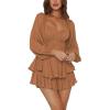 imageLYANER Womens Jumpsuit Lantern Long Sleeve Ruffle Layer Tie Mini Short RomperLight Brown