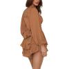 imageLYANER Womens Jumpsuit Lantern Long Sleeve Ruffle Layer Tie Mini Short RomperLight Brown