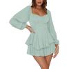 imageLYANER Womens Jumpsuit Lantern Long Sleeve Ruffle Layer Tie Mini Short RomperLight Green