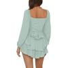 imageLYANER Womens Jumpsuit Lantern Long Sleeve Ruffle Layer Tie Mini Short RomperLight Green