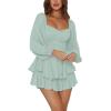imageLYANER Womens Jumpsuit Lantern Long Sleeve Ruffle Layer Tie Mini Short RomperLight Green
