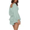 imageLYANER Womens Jumpsuit Lantern Long Sleeve Ruffle Layer Tie Mini Short RomperLight Green