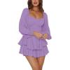 imageLYANER Womens Jumpsuit Lantern Long Sleeve Ruffle Layer Tie Mini Short RomperLight Purple