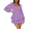 imageLYANER Womens Jumpsuit Lantern Long Sleeve Ruffle Layer Tie Mini Short RomperLight Purple