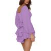 imageLYANER Womens Jumpsuit Lantern Long Sleeve Ruffle Layer Tie Mini Short RomperLight Purple