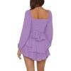imageLYANER Womens Jumpsuit Lantern Long Sleeve Ruffle Layer Tie Mini Short RomperLight Purple