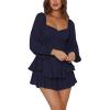 imageLYANER Womens Jumpsuit Lantern Long Sleeve Ruffle Layer Tie Mini Short RomperNavy Blue