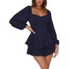 imageLYANER Womens Jumpsuit Lantern Long Sleeve Ruffle Layer Tie Mini Short RomperNavy Blue