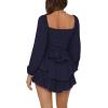 imageLYANER Womens Jumpsuit Lantern Long Sleeve Ruffle Layer Tie Mini Short RomperNavy Blue