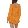 imageLYANER Womens Jumpsuit Lantern Long Sleeve Ruffle Layer Tie Mini Short RomperOrange