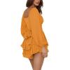 imageLYANER Womens Jumpsuit Lantern Long Sleeve Ruffle Layer Tie Mini Short RomperOrange