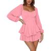 imageLYANER Womens Jumpsuit Lantern Long Sleeve Ruffle Layer Tie Mini Short RomperPink
