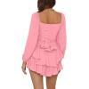 imageLYANER Womens Jumpsuit Lantern Long Sleeve Ruffle Layer Tie Mini Short RomperPink