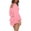 imageLYANER Womens Jumpsuit Lantern Long Sleeve Ruffle Layer Tie Mini Short RomperPink