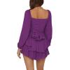 imageLYANER Womens Jumpsuit Lantern Long Sleeve Ruffle Layer Tie Mini Short RomperPurple