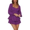 imageLYANER Womens Jumpsuit Lantern Long Sleeve Ruffle Layer Tie Mini Short RomperPurple