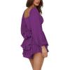 imageLYANER Womens Jumpsuit Lantern Long Sleeve Ruffle Layer Tie Mini Short RomperPurple