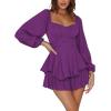 imageLYANER Womens Jumpsuit Lantern Long Sleeve Ruffle Layer Tie Mini Short RomperPurple