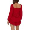 imageLYANER Womens Jumpsuit Lantern Long Sleeve Ruffle Layer Tie Mini Short RomperRed