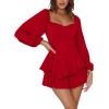 imageLYANER Womens Jumpsuit Lantern Long Sleeve Ruffle Layer Tie Mini Short RomperRed
