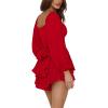 imageLYANER Womens Jumpsuit Lantern Long Sleeve Ruffle Layer Tie Mini Short RomperRed