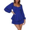 imageLYANER Womens Jumpsuit Lantern Long Sleeve Ruffle Layer Tie Mini Short RomperRoyal Blue