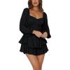 imageLYANER Womens Jumpsuit Lantern Long Sleeve Ruffle Layer Tie Mini Short RomperSolid Black