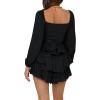 imageLYANER Womens Jumpsuit Lantern Long Sleeve Ruffle Layer Tie Mini Short RomperSolid Black
