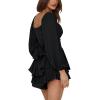 imageLYANER Womens Jumpsuit Lantern Long Sleeve Ruffle Layer Tie Mini Short RomperSolid Black