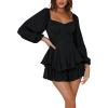 imageLYANER Womens Jumpsuit Lantern Long Sleeve Ruffle Layer Tie Mini Short RomperSolid Black