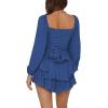 imageLYANER Womens Jumpsuit Lantern Long Sleeve Ruffle Layer Tie Mini Short RomperSolid Blue