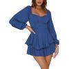 imageLYANER Womens Jumpsuit Lantern Long Sleeve Ruffle Layer Tie Mini Short RomperSolid Blue