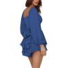 imageLYANER Womens Jumpsuit Lantern Long Sleeve Ruffle Layer Tie Mini Short RomperSolid Blue