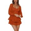 imageLYANER Womens Jumpsuit Lantern Long Sleeve Ruffle Layer Tie Mini Short RomperSolid Brown