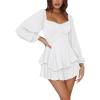 imageLYANER Womens Jumpsuit Lantern Long Sleeve Ruffle Layer Tie Mini Short RomperSolid White