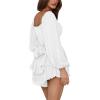 imageLYANER Womens Jumpsuit Lantern Long Sleeve Ruffle Layer Tie Mini Short RomperSolid White