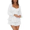 imageLYANER Womens Jumpsuit Lantern Long Sleeve Ruffle Layer Tie Mini Short RomperSolid White