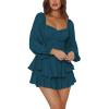 imageLYANER Womens Jumpsuit Lantern Long Sleeve Ruffle Layer Tie Mini Short RomperTeal Blue