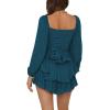 imageLYANER Womens Jumpsuit Lantern Long Sleeve Ruffle Layer Tie Mini Short RomperTeal Blue