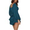 imageLYANER Womens Jumpsuit Lantern Long Sleeve Ruffle Layer Tie Mini Short RomperTeal Blue