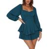 imageLYANER Womens Jumpsuit Lantern Long Sleeve Ruffle Layer Tie Mini Short RomperTeal Blue