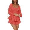 imageLYANER Womens Jumpsuit Lantern Long Sleeve Ruffle Layer Tie Mini Short RomperWatermelon Red