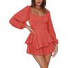 imageLYANER Womens Jumpsuit Lantern Long Sleeve Ruffle Layer Tie Mini Short RomperWatermelon Red