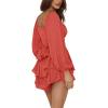 imageLYANER Womens Jumpsuit Lantern Long Sleeve Ruffle Layer Tie Mini Short RomperWatermelon Red
