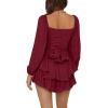 imageLYANER Womens Jumpsuit Lantern Long Sleeve Ruffle Layer Tie Mini Short RomperWine Red