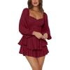 imageLYANER Womens Jumpsuit Lantern Long Sleeve Ruffle Layer Tie Mini Short RomperWine Red