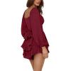 imageLYANER Womens Jumpsuit Lantern Long Sleeve Ruffle Layer Tie Mini Short RomperWine Red