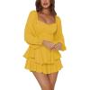 imageLYANER Womens Jumpsuit Lantern Long Sleeve Ruffle Layer Tie Mini Short RomperYellow