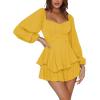 imageLYANER Womens Jumpsuit Lantern Long Sleeve Ruffle Layer Tie Mini Short RomperYellow