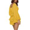 imageLYANER Womens Jumpsuit Lantern Long Sleeve Ruffle Layer Tie Mini Short RomperYellow